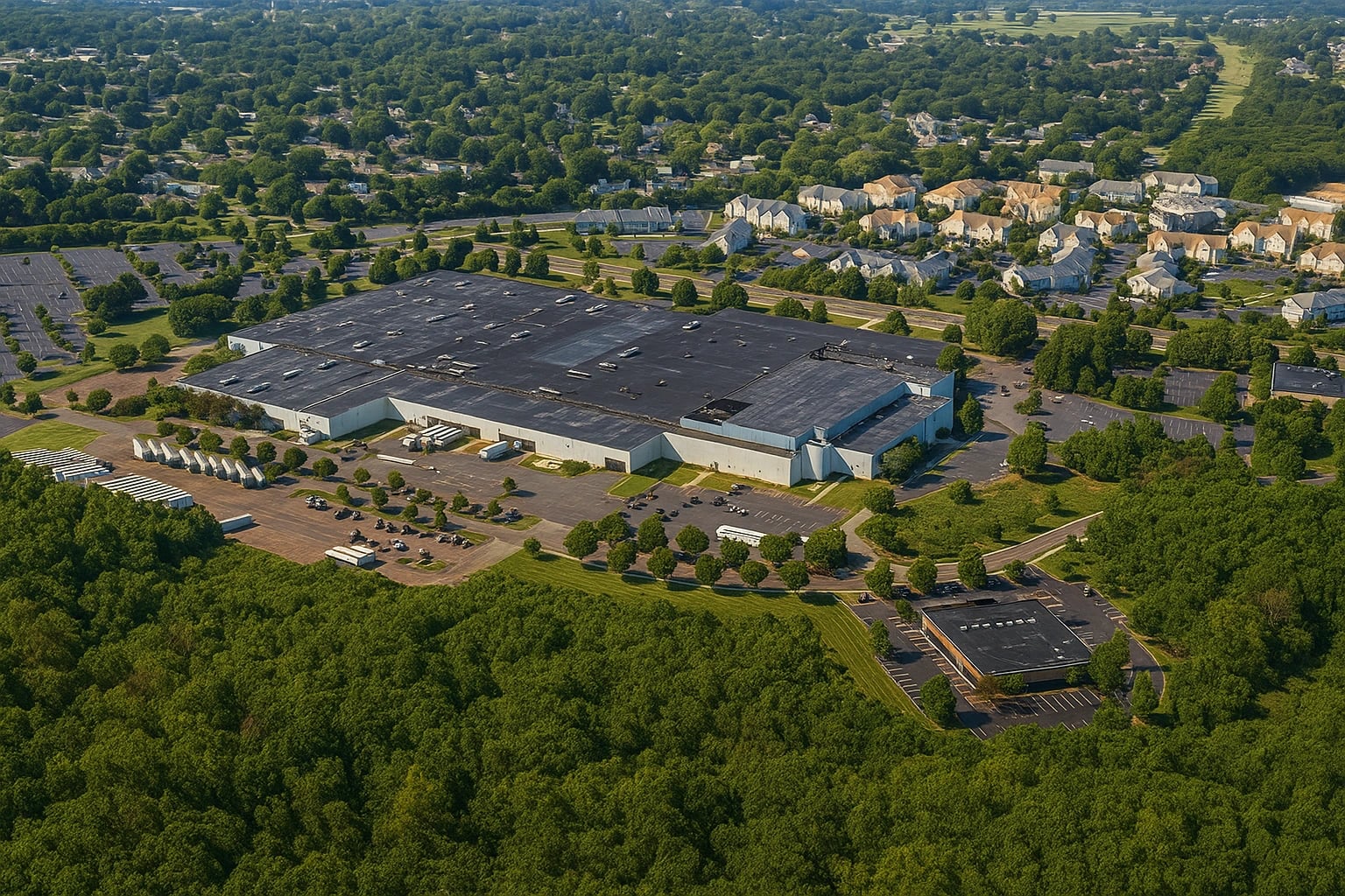 FoamTex Manufacturing Facility Background - stacks of mattress materials